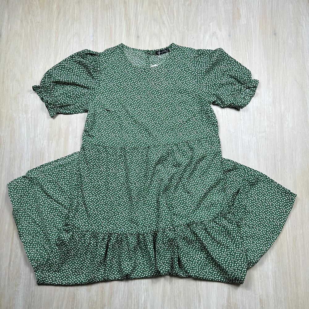 NWT Prettygarden Green Floral Puff Sleeve Tiered Midi Cottagecore Dress Medium
